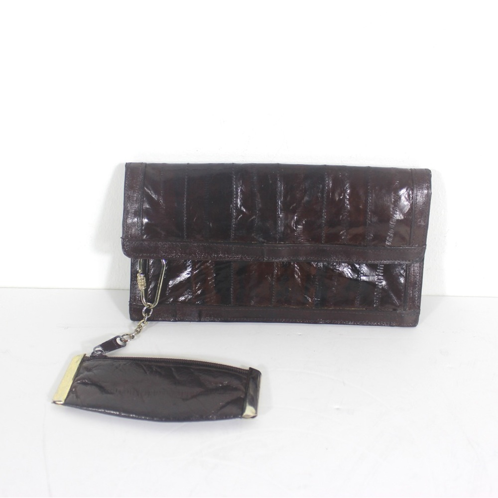 Vintage Eelskin Leather Wallet Clutch  Coin Purse or Lipstick Holder Keychain